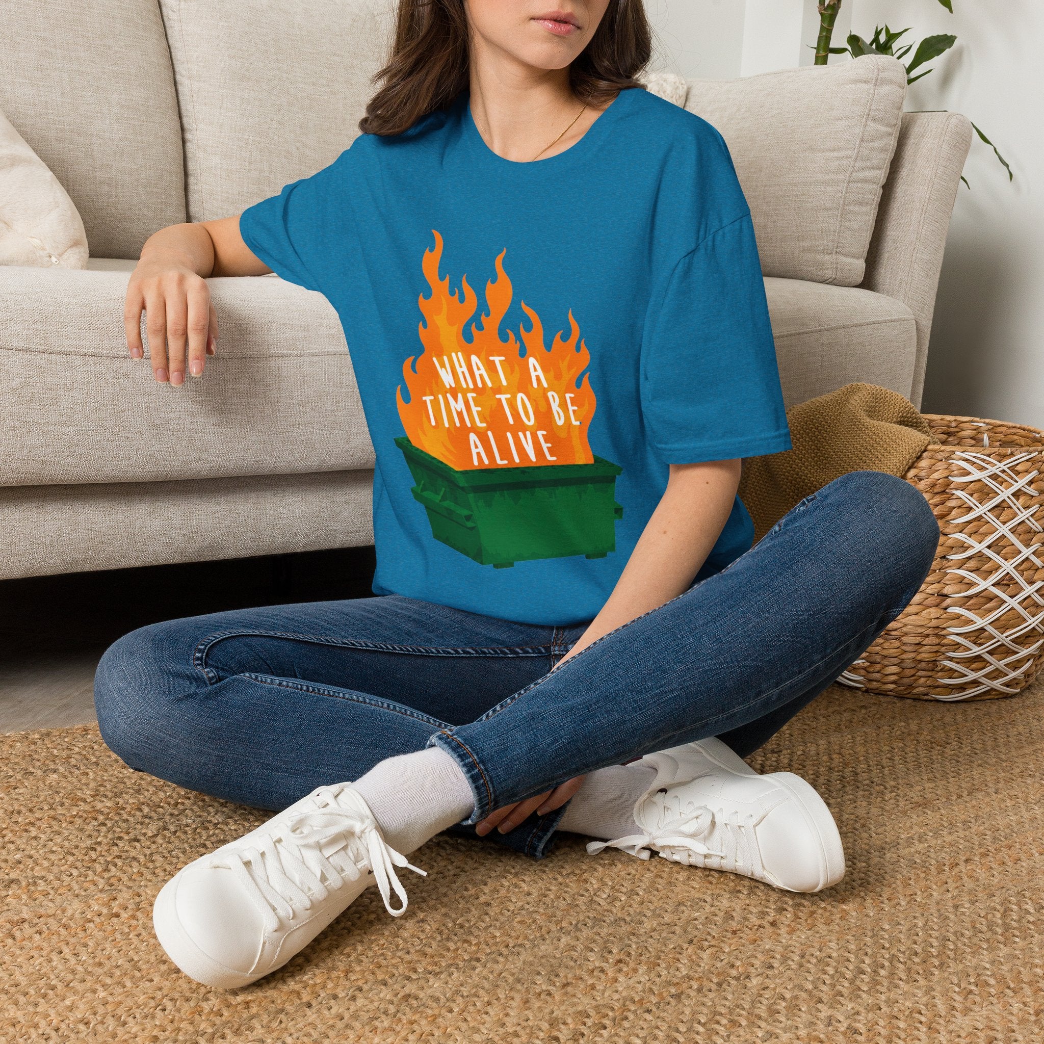 What a Time to Be Alive Dumpster Fire Gildan 64000 Soft Style Graphic Tee