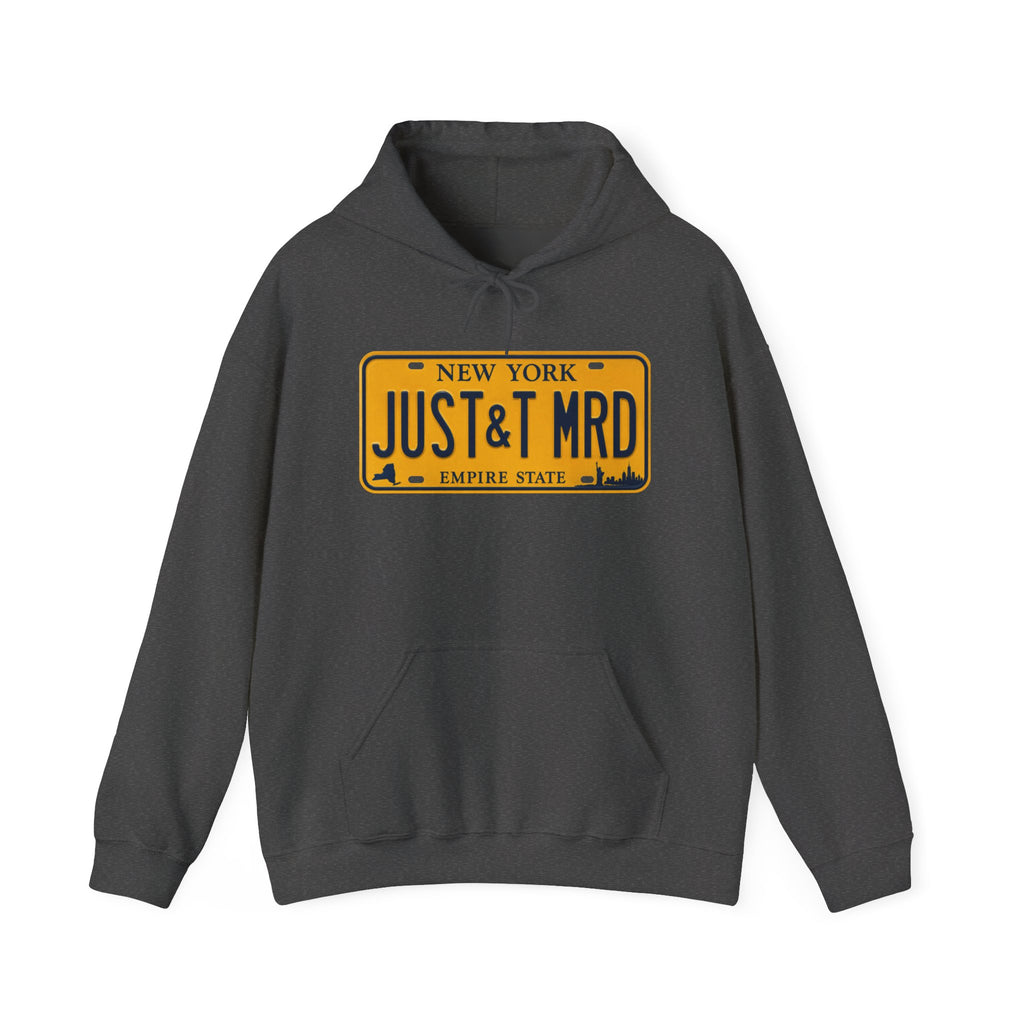 Hoodie — New York License Plate "JUST & MRD" Graphic