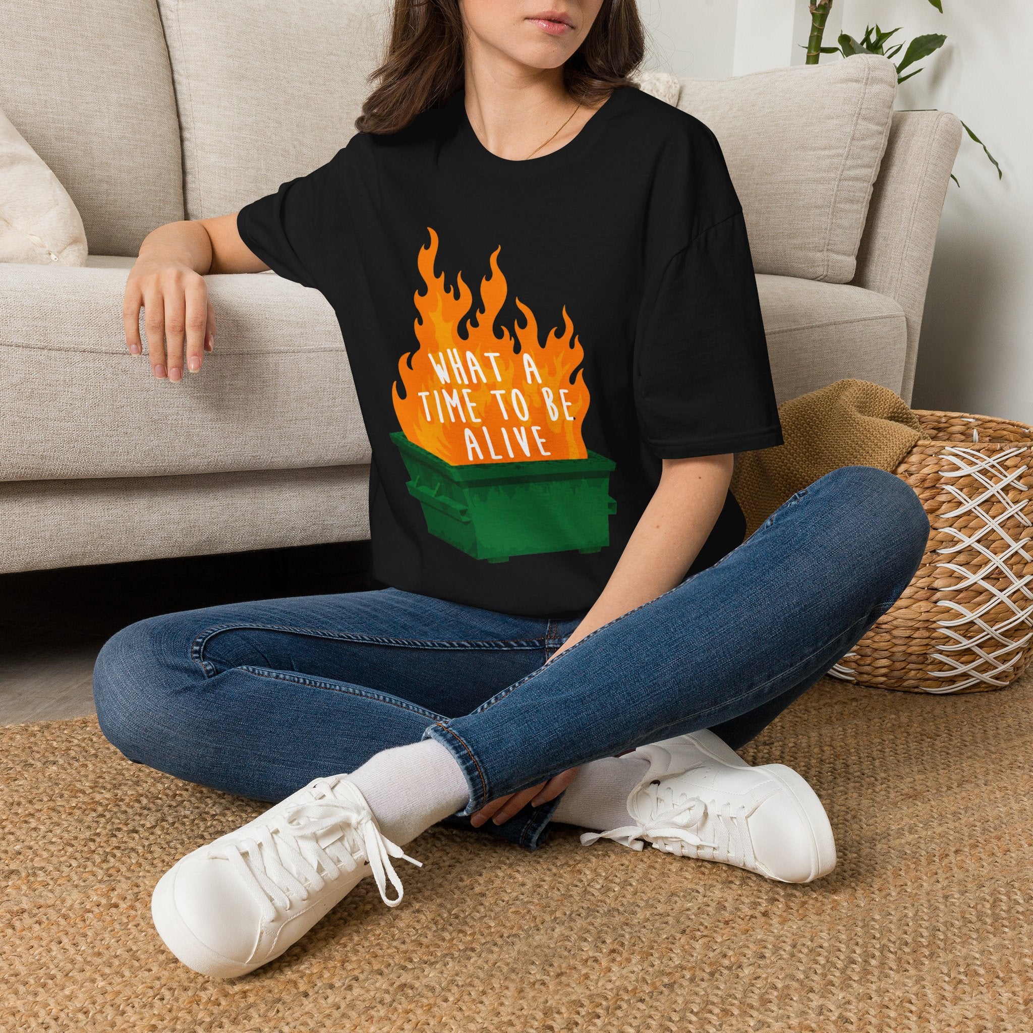 What a Time to Be Alive Dumpster Fire Gildan 64000 Soft Style Graphic Tee