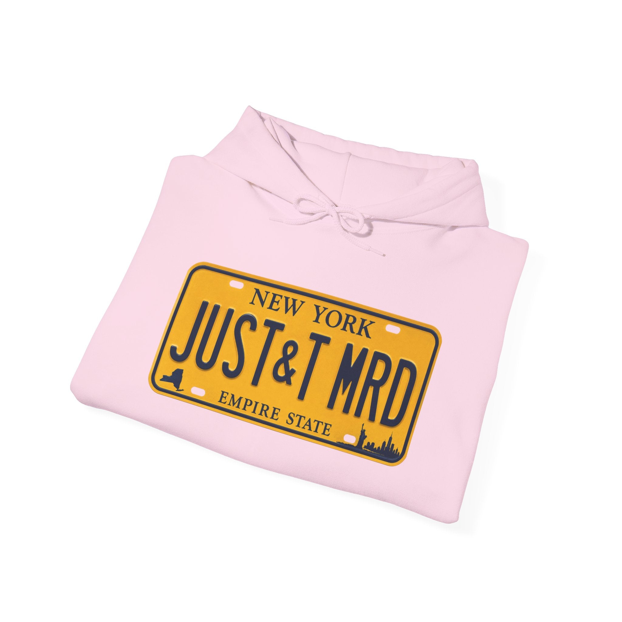 Hoodie — New York License Plate "JUST & MRD" Graphic