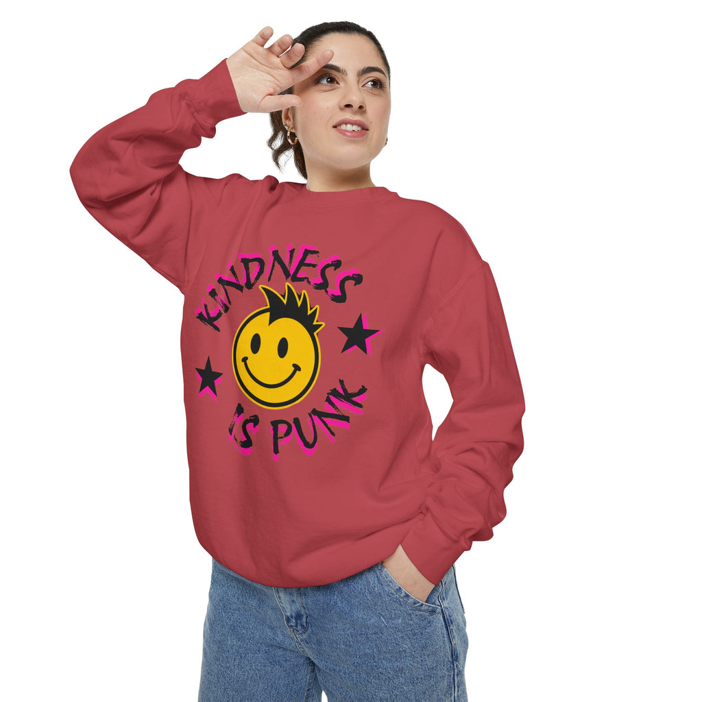 Kindness Is Punk Smiley Comfort Colors Crewneck Sweatshirt