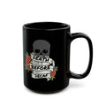 Death Before Decaf Black Coffee Mug — Skull & Rose Tattoo Design (11oz, 15oz)
