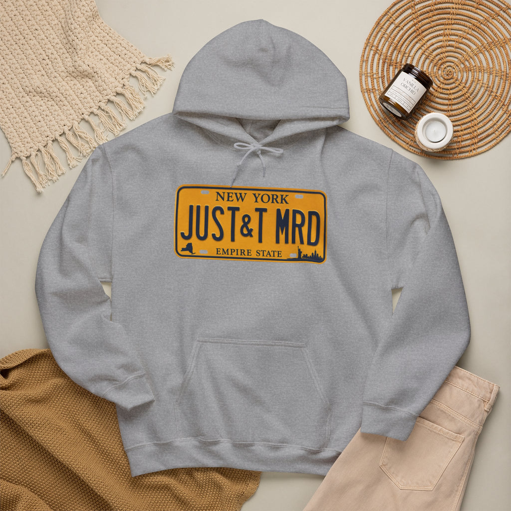Hoodie — New York License Plate "JUST & MRD" Graphic