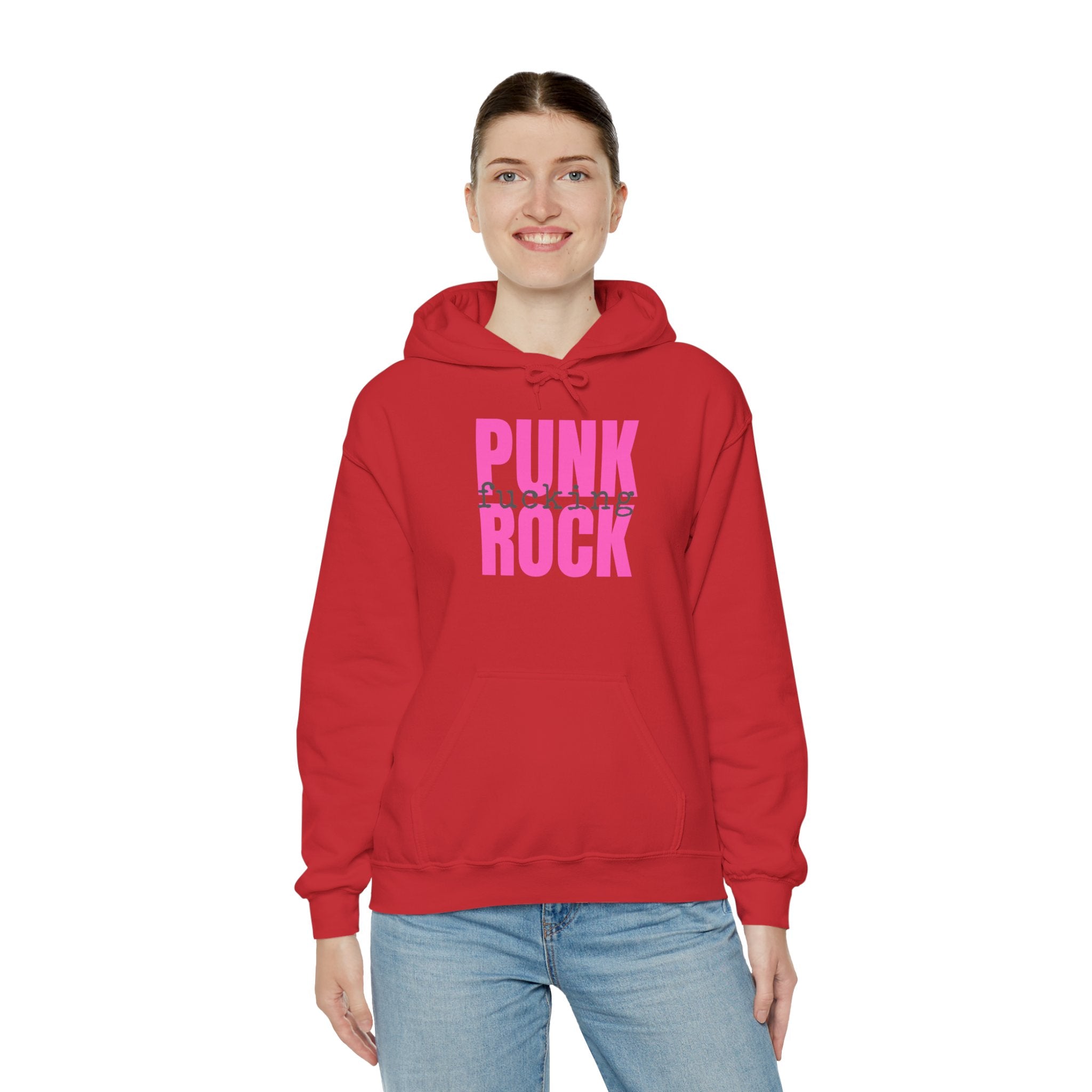 Pink Rock Hoodie — Bold Pink 'PUNK ROCK' Graphic Sweatshirt