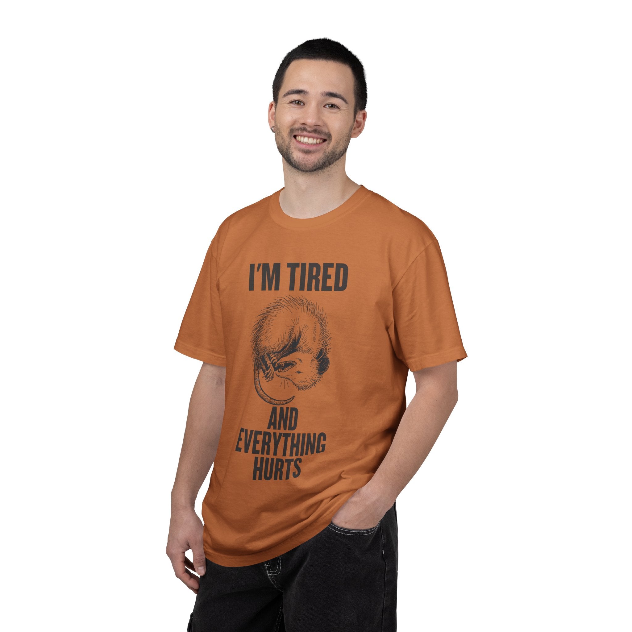 “I’m Tired And Everything Hurts” Sarcastic T-Shirt — Funny Aging Sleepy Possum Tee