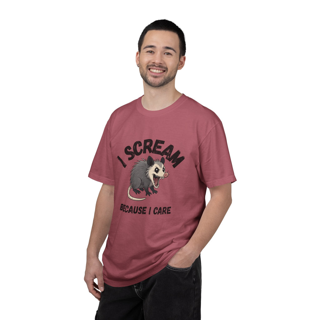 I Scream Because I Care Screaming Possum T-Shirt — Funny Wildlife Rescue Tee