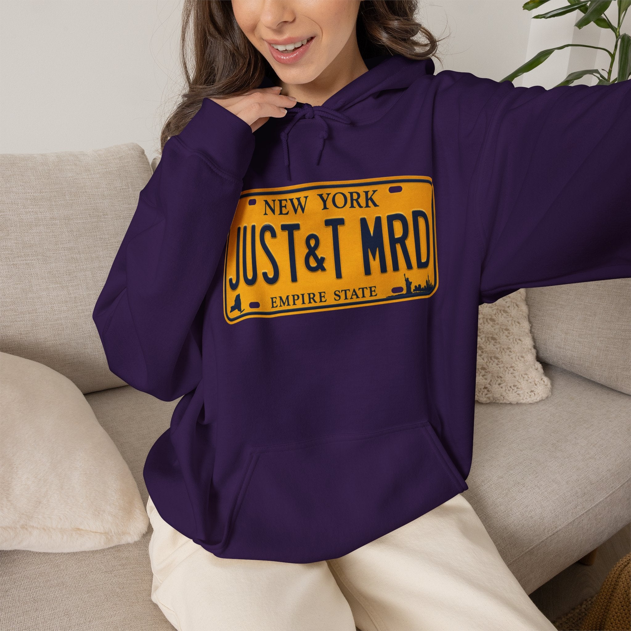Hoodie — New York License Plate "JUST & MRD" Graphic