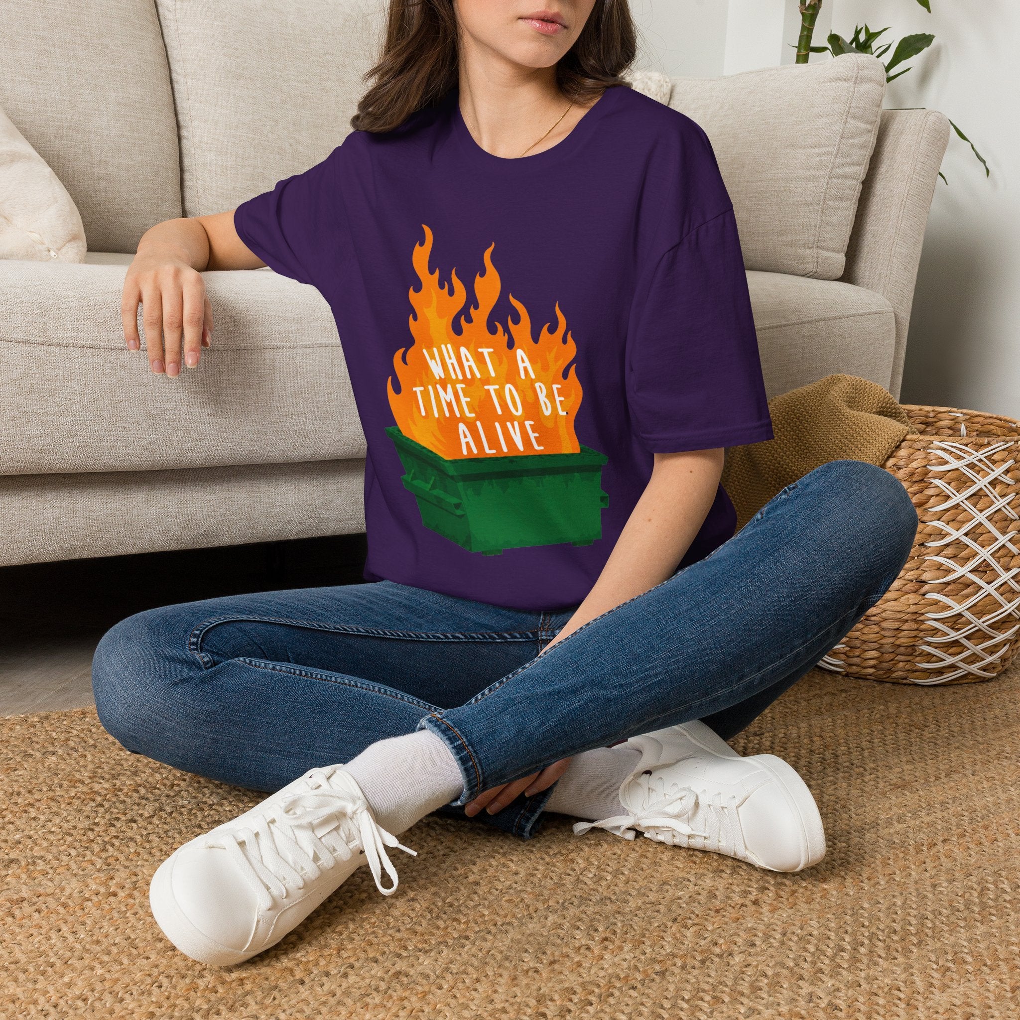 What a Time to Be Alive Dumpster Fire Gildan 64000 Soft Style Graphic Tee