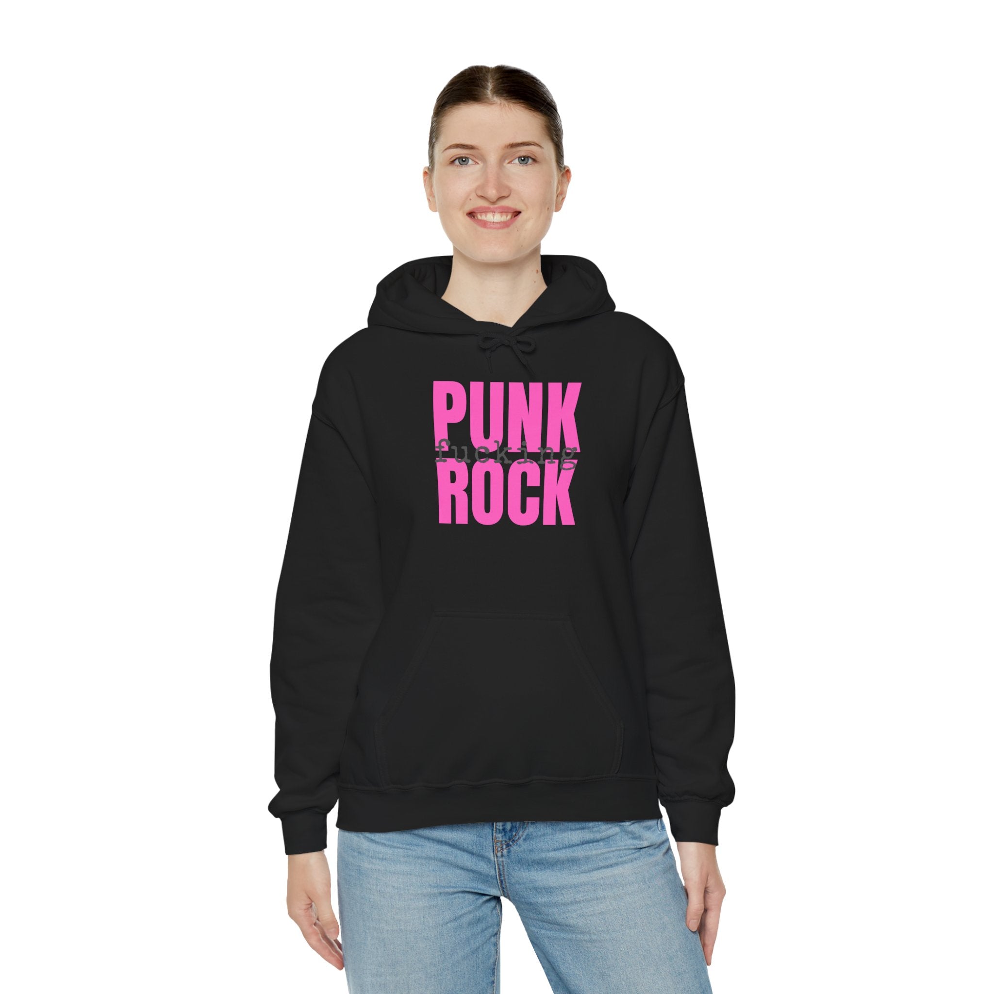Pink Rock Hoodie — Bold Pink 'PUNK ROCK' Graphic Sweatshirt