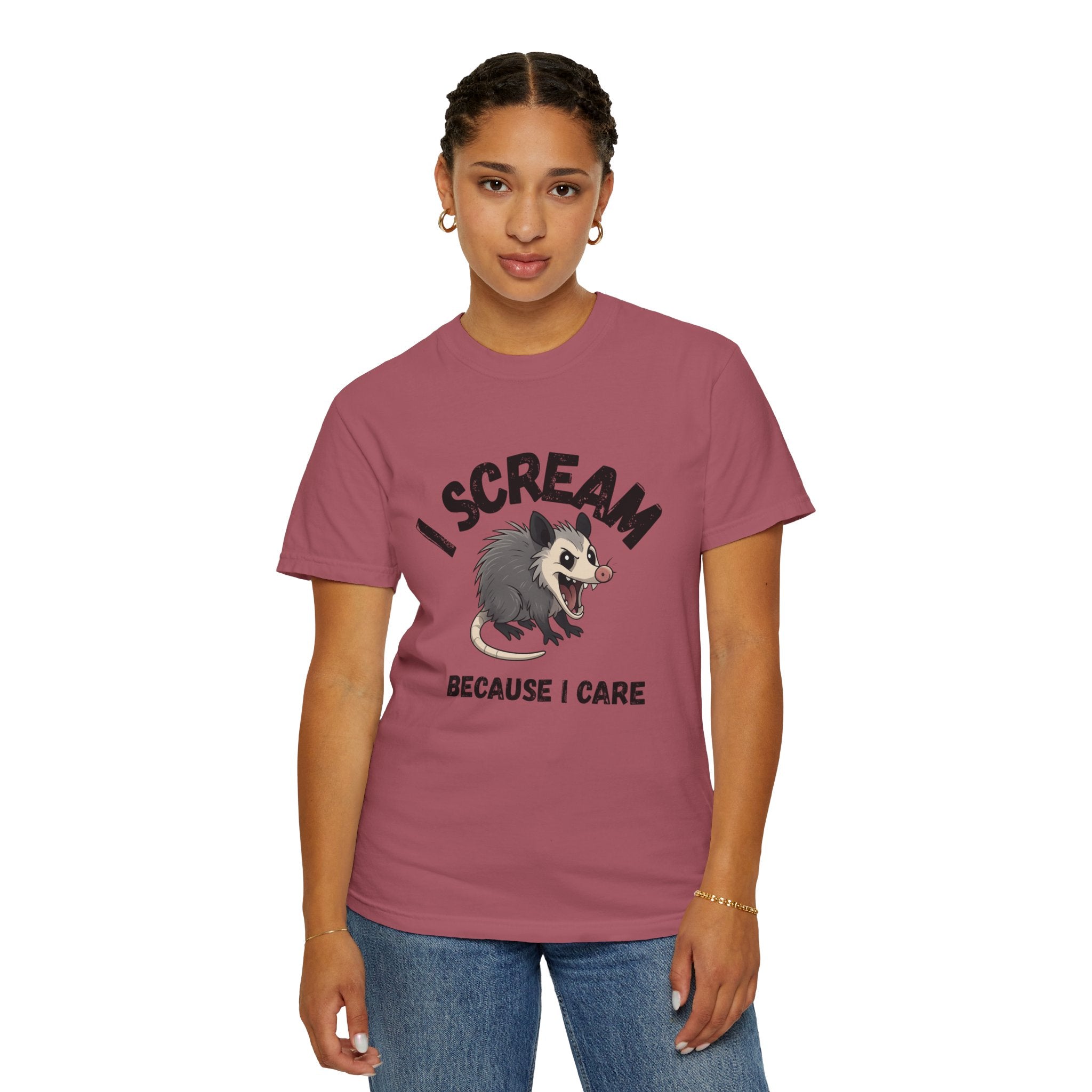 I Scream Because I Care Screaming Possum T-Shirt — Funny Wildlife Rescue Tee