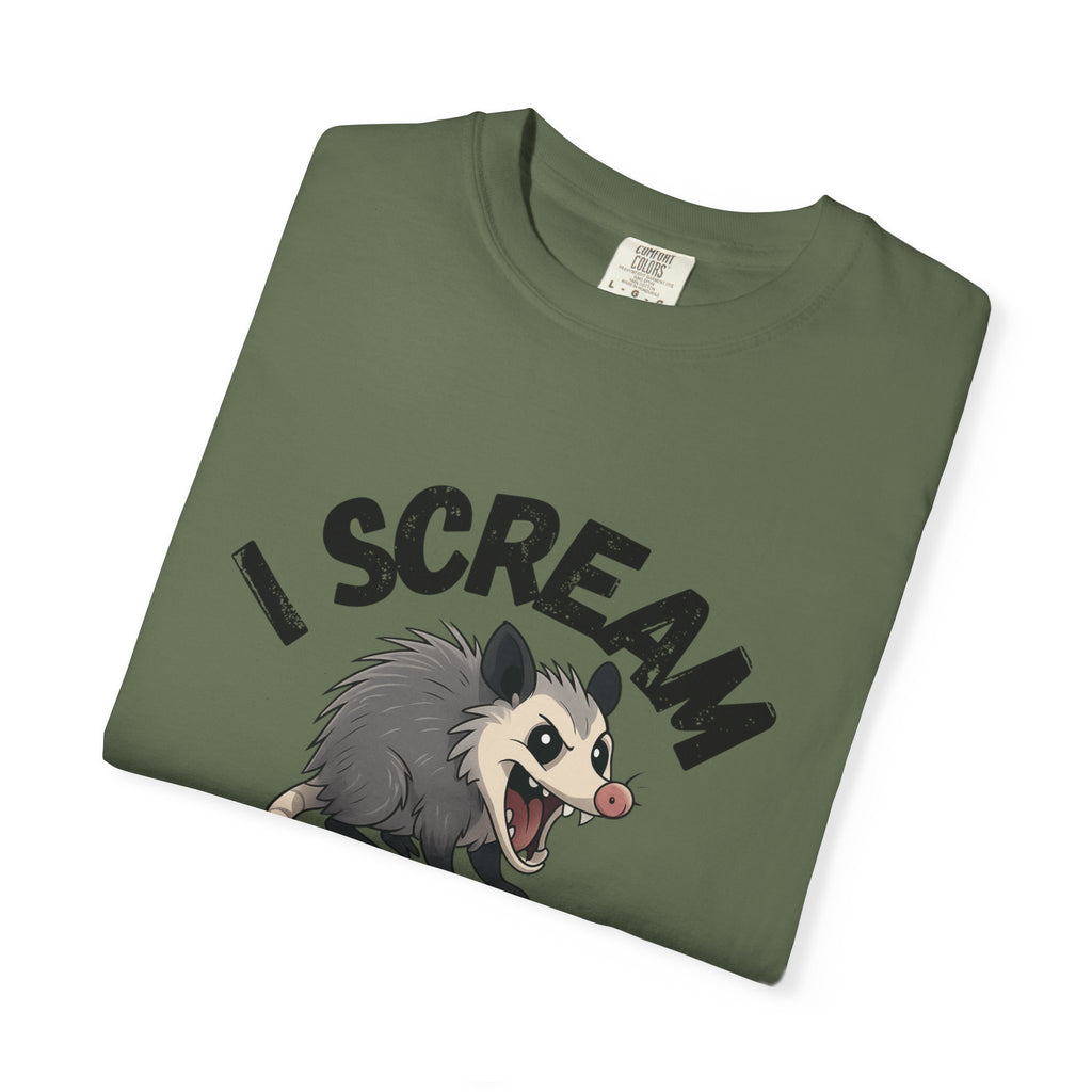 I Scream Because I Care Screaming Possum T-Shirt — Funny Wildlife Rescue Tee