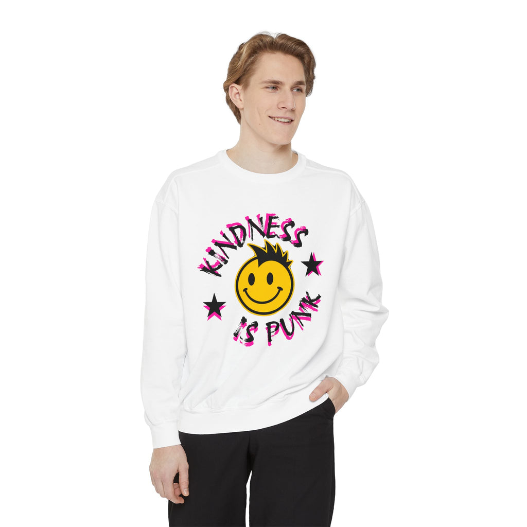 Kindness Is Punk Smiley Comfort Colors Crewneck Sweatshirt