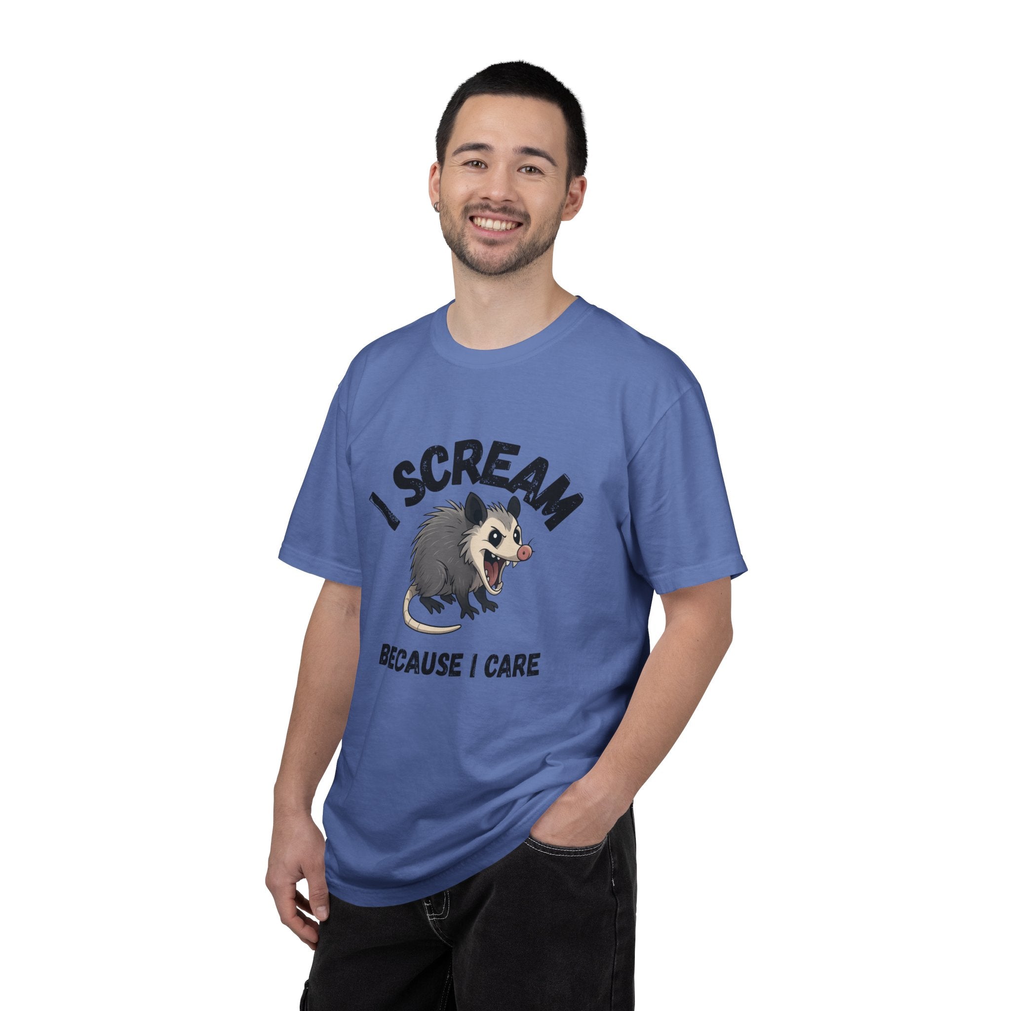 I Scream Because I Care Screaming Possum T-Shirt — Funny Wildlife Rescue Tee
