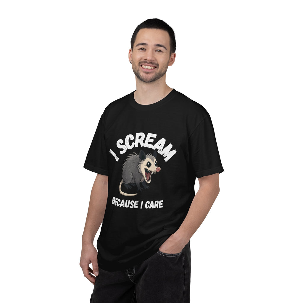 I Scream Because I Care Screaming Possum T-Shirt — Funny Wildlife Rescue Tee