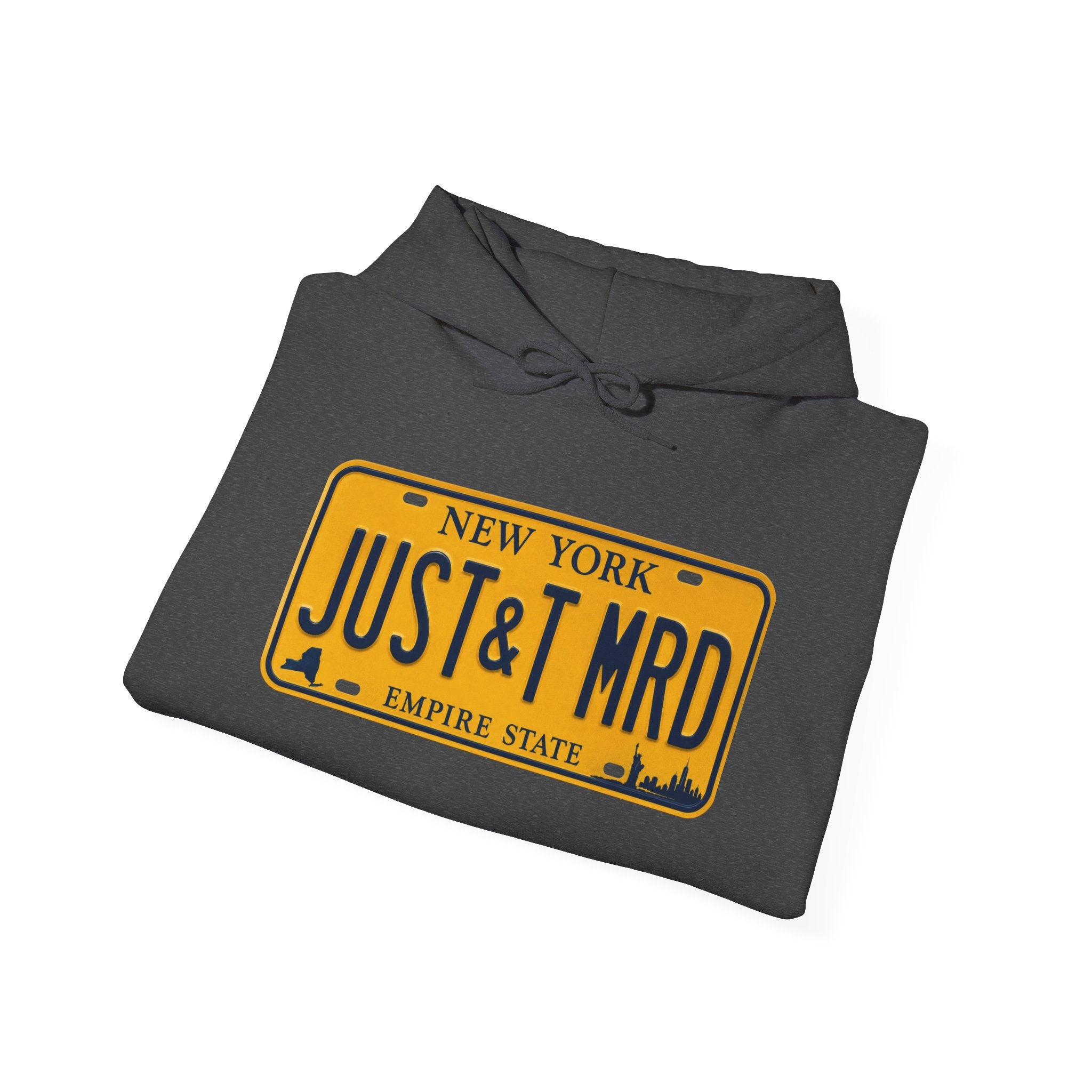 Hoodie — New York License Plate "JUST & MRD" Graphic