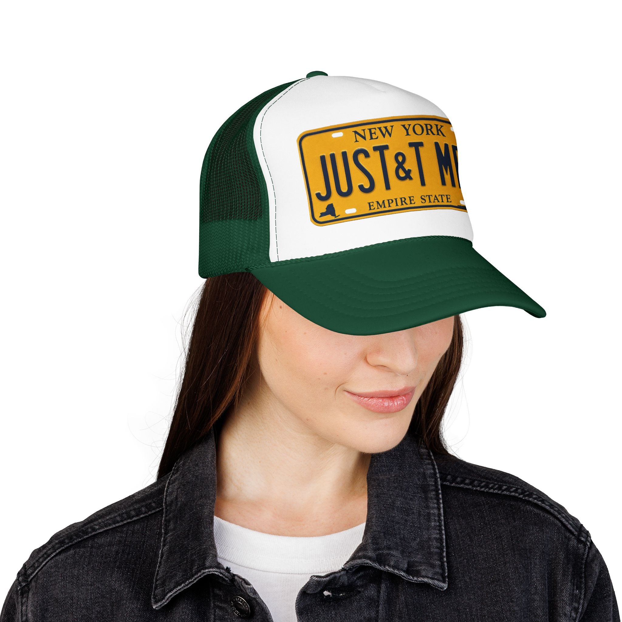 Foam Trucker Hat – Vintage New York License Plate “JUST&T MRD”