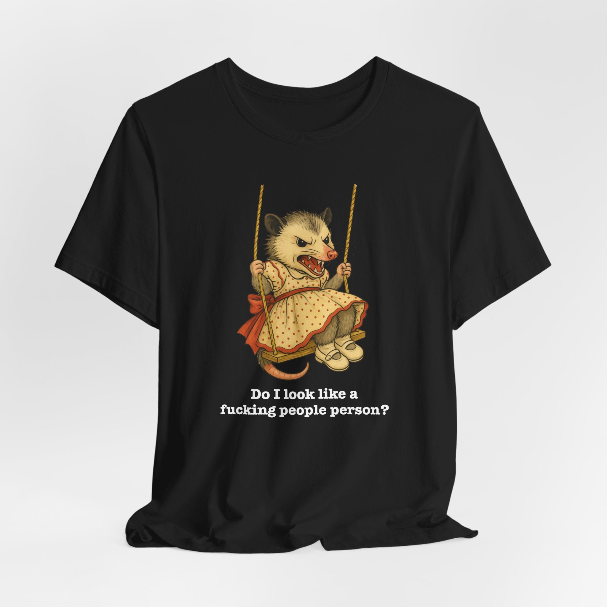 Graphic Tee — Vintage style Possum on Swing with "Do I look like a fucking people person?"