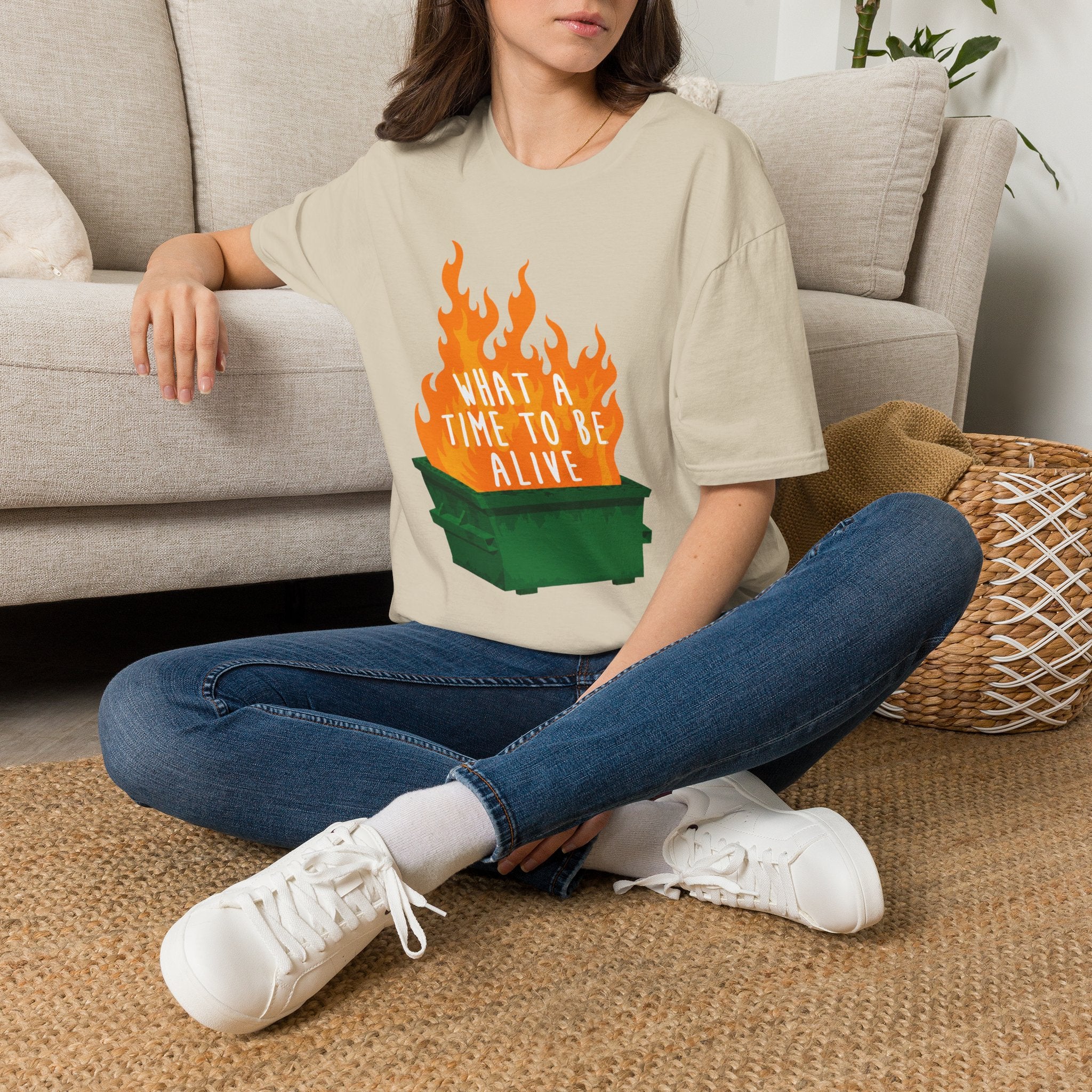 What a Time to Be Alive Dumpster Fire Gildan 64000 Soft Style Graphic Tee