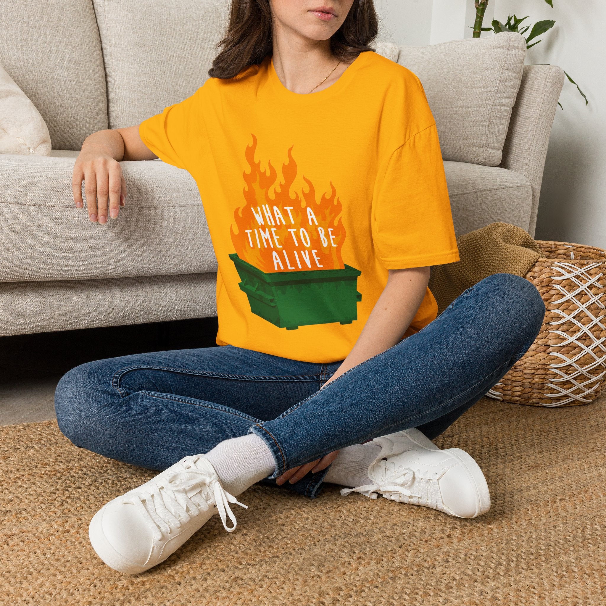 What a Time to Be Alive Dumpster Fire Gildan 64000 Soft Style Graphic Tee