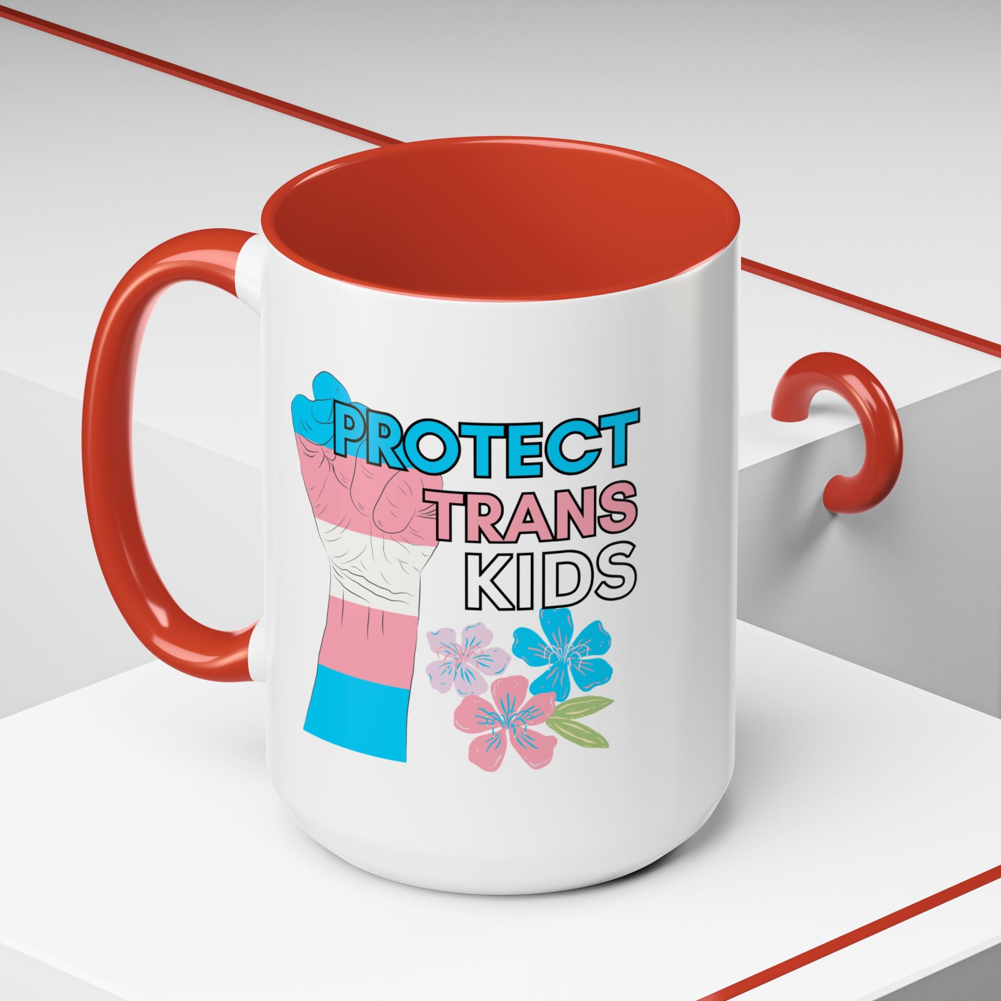 Protect Trans Kids Mug, LGBTQ pride ceramic cup, Support gender diverse children, Hot Chocolate tea coffee mug