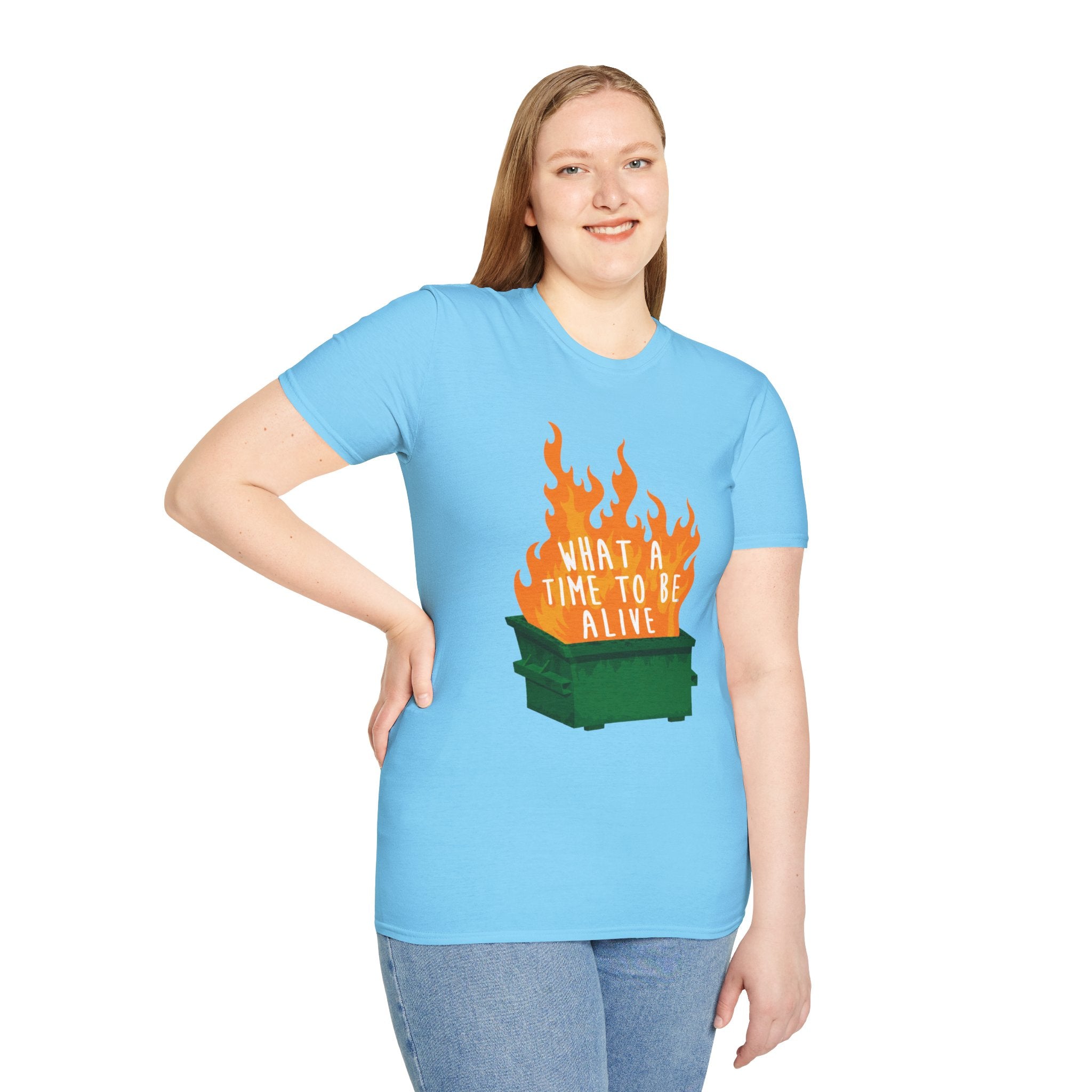 What a Time to Be Alive Dumpster Fire Gildan 64000 Soft Style Graphic Tee