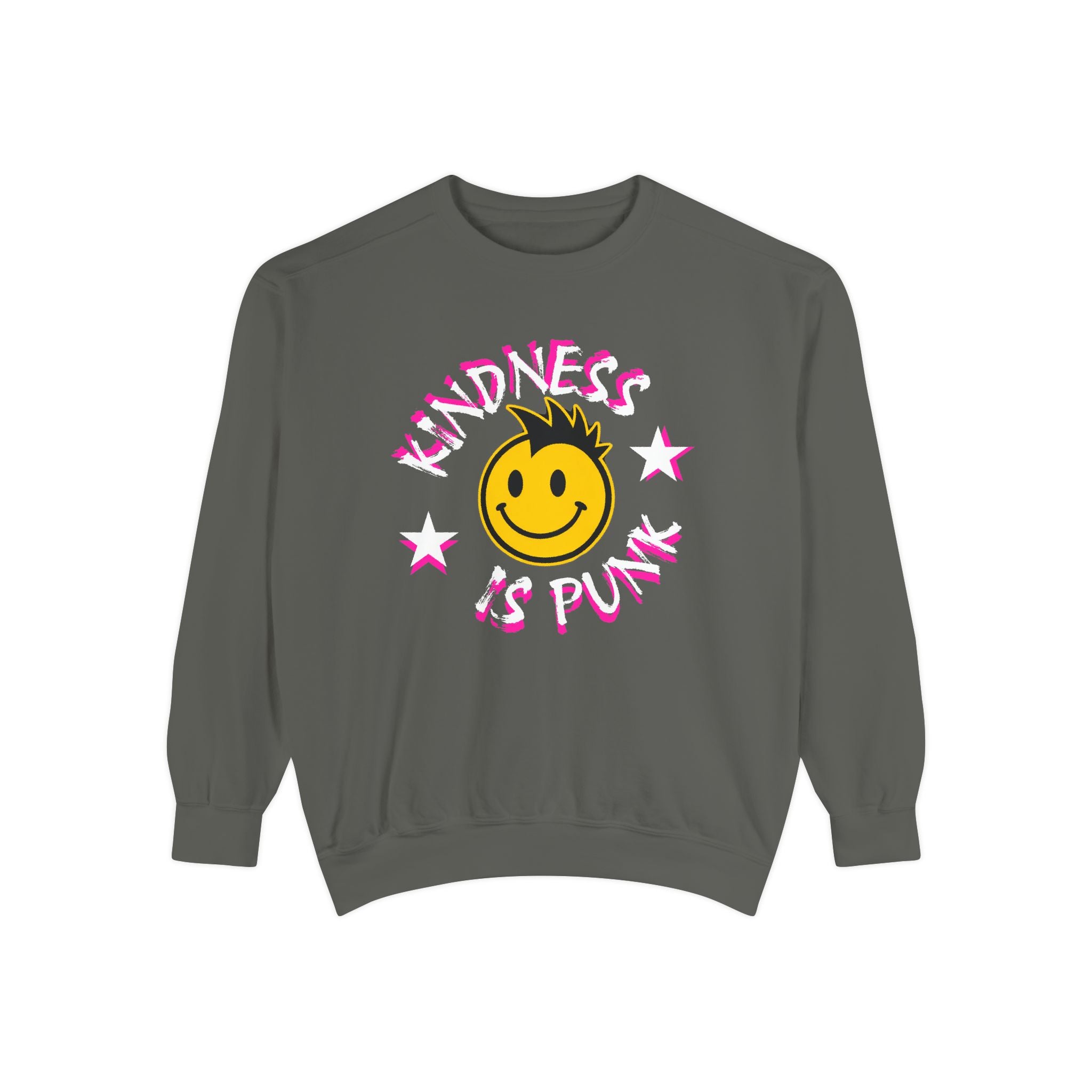 Kindness Is Punk Smiley Comfort Colors Crewneck Sweatshirt